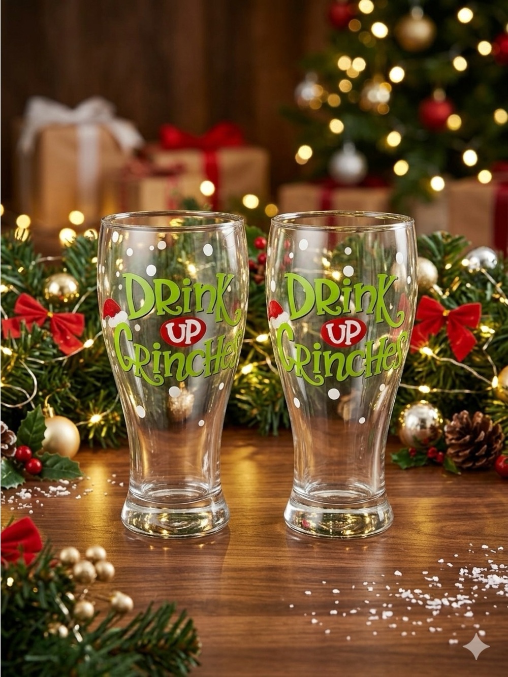 Source Unknown Green & Red "Drink Up Grinches" Glasses - Set of 2
